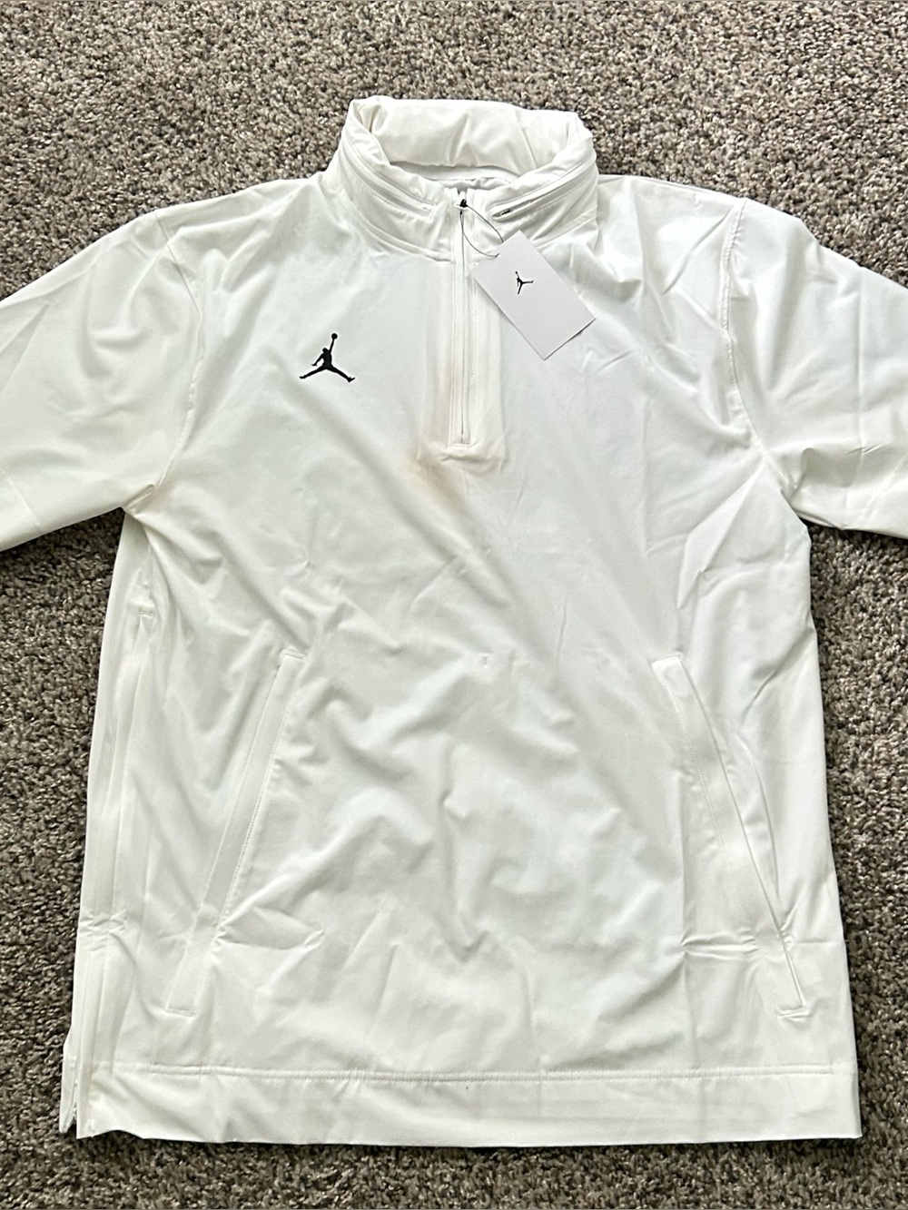 Jordan Coaches Jacket Mens Medium White Short Sleeve 1/4 Zip Hood FN6923-107